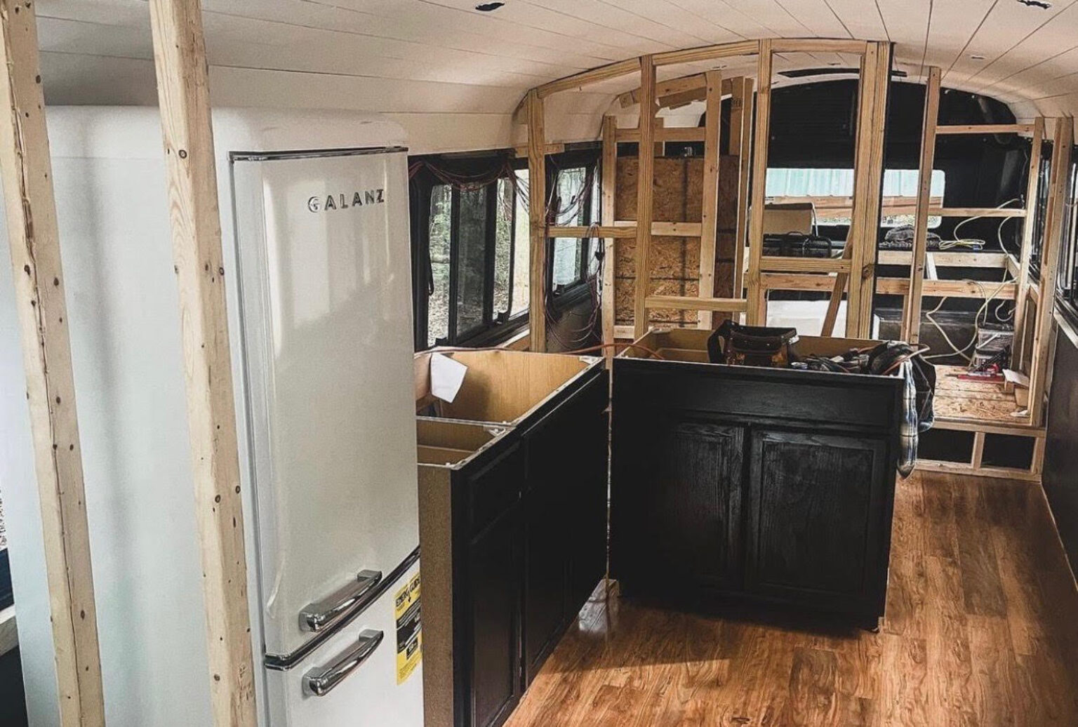 Partial Skoolies can be built By Nomadic Homes Bus Conversion Owners Courtney and Cassidy